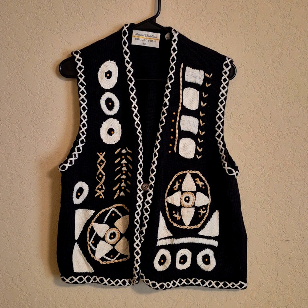 VINTAGE SWEATER VEST × Marisa Christina Collection, XL, Black Vest